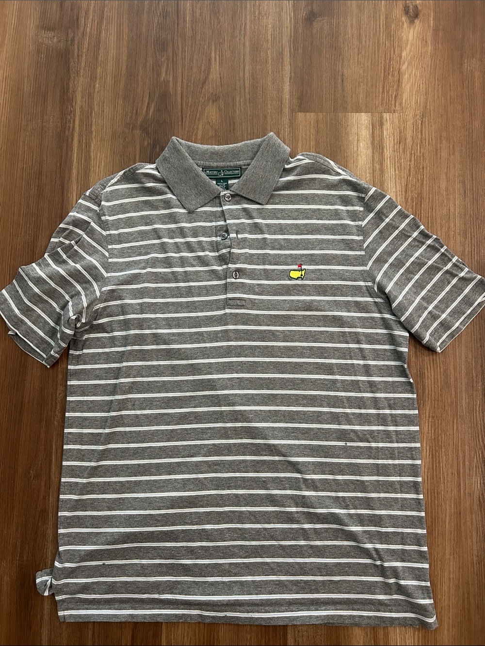 Masters Gray Striped Polo with Embroidered Logo